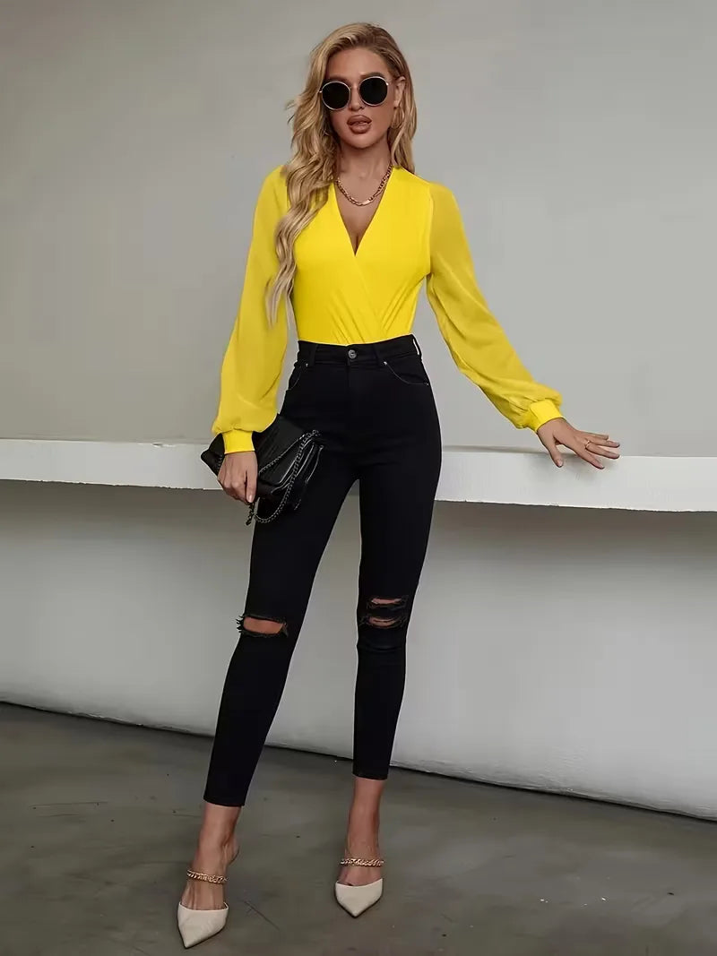 V-neck Long Sleeve Bodysuit