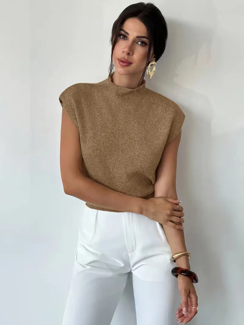 Sleeveless Vest with Mock Neck