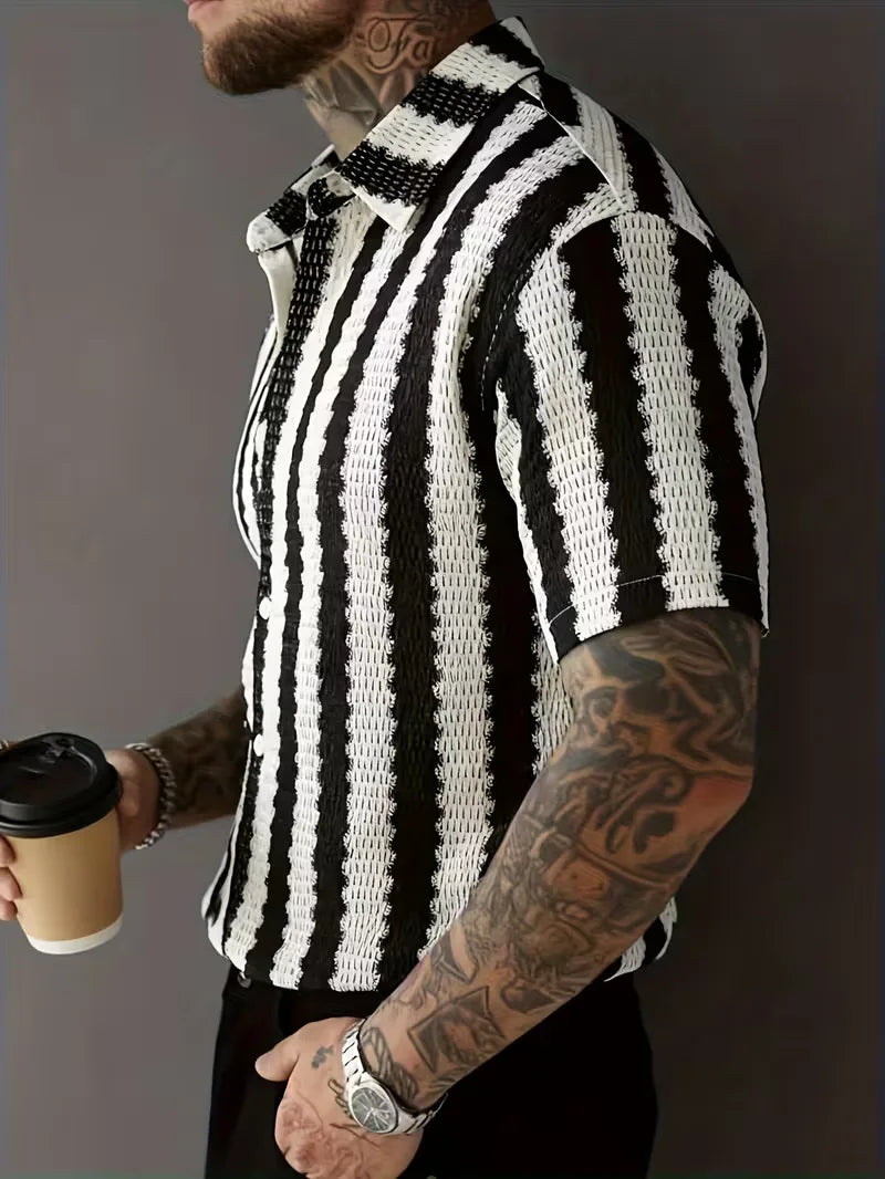 Short Sleeve Shirt with Vertical Stripes