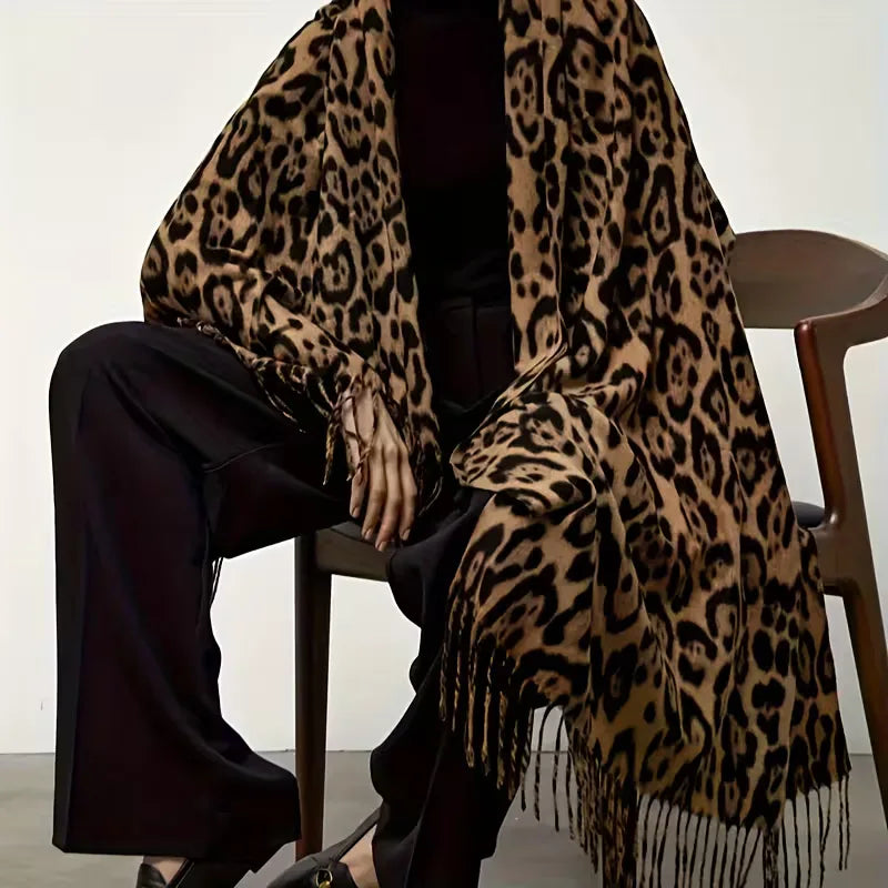 Winter Scarf with Leopard Print