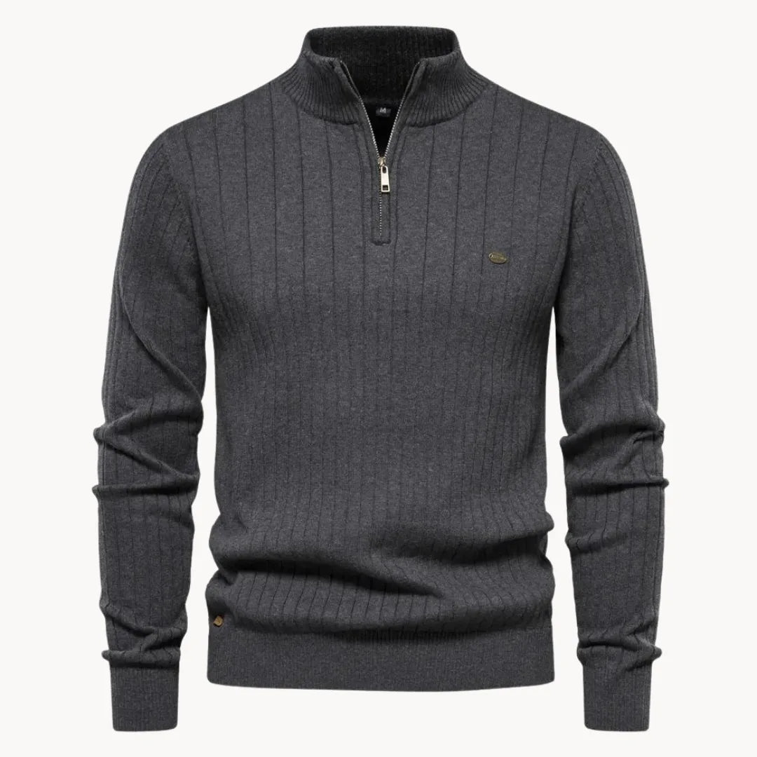 Hugo | Knitted Jumper with Quarter Zip and Ribbed Texture