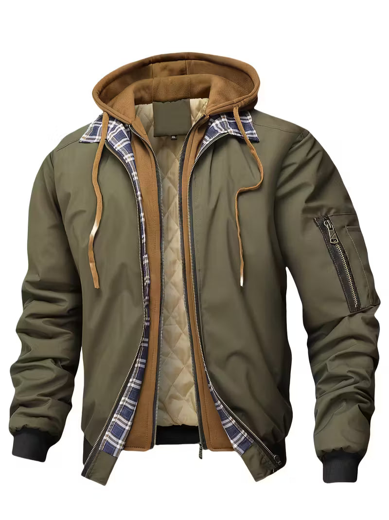 Jacket with Check Pattern and Hood