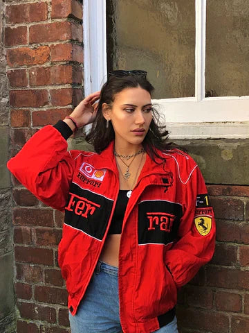 Oversized jacket with zip fastening and stand-up collar