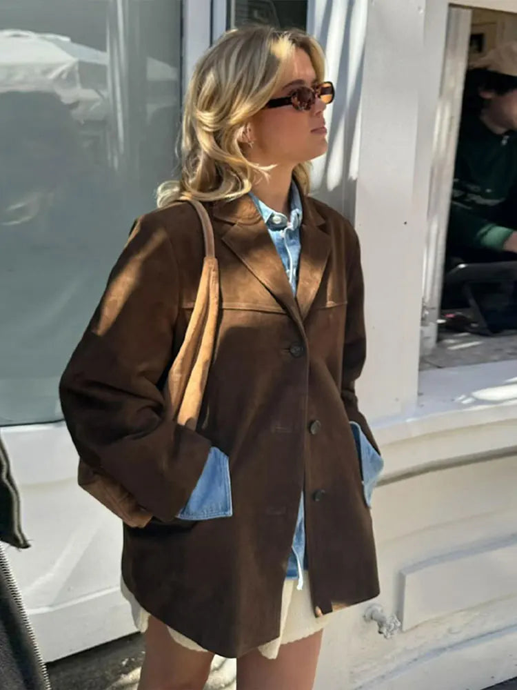 Oversized suede jacket with wide collar