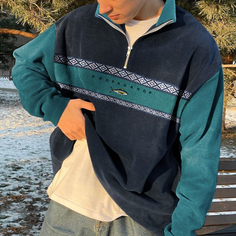 Oversized zip jumper with geometric pattern