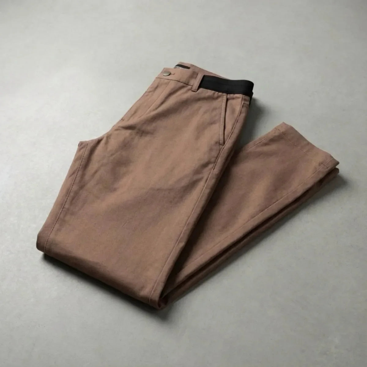 Slim fit light brown stretch trousers with elastic waistband