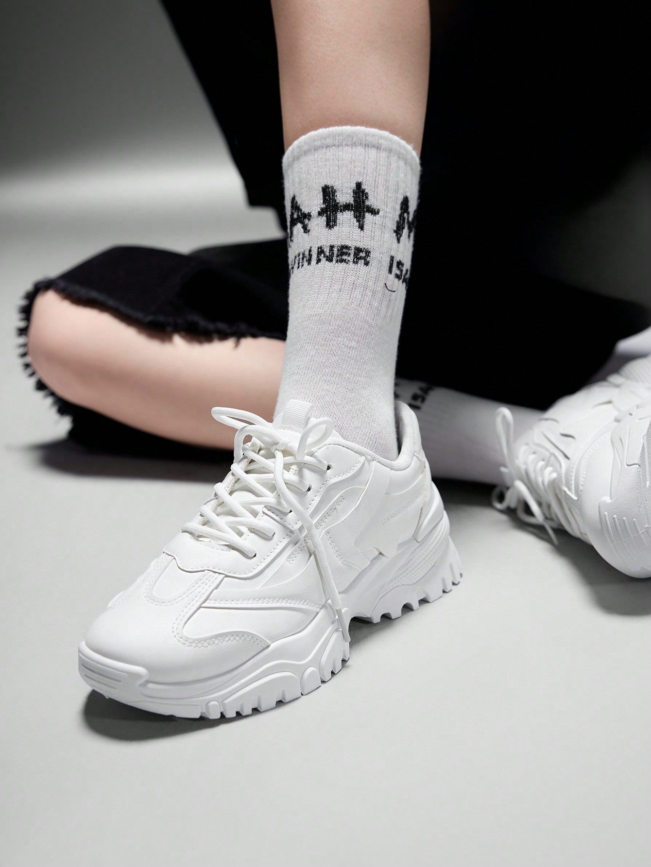 Sneakers with Thick Sole and Mesh Upper