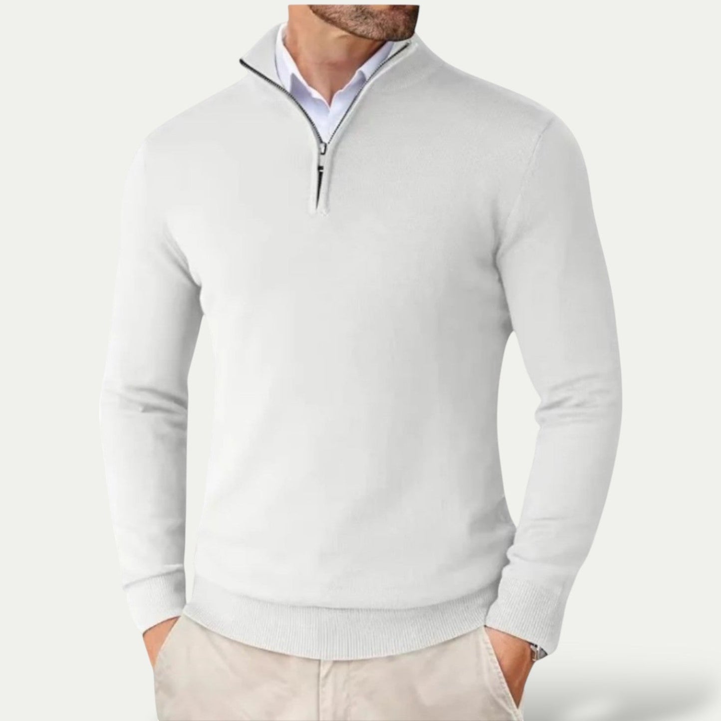 Cashmere Jumper with Half Zip and Slim Fit