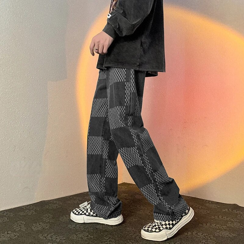 Arjen | Checked Baggy Denim Trousers for Men