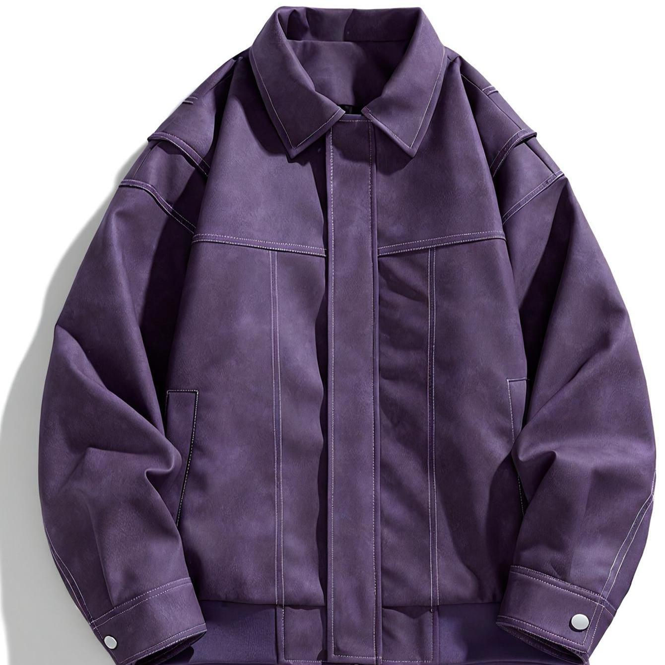 Cas | Men's Casual Faux Leather Jacket with Flap Collar & Pockets