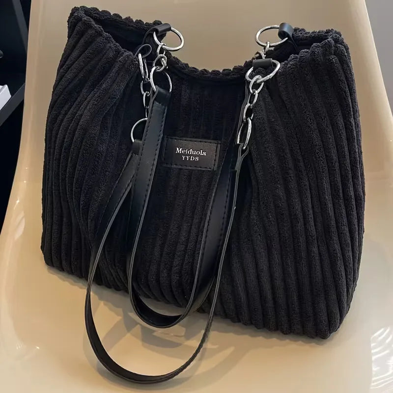 Shoulder Bag with Ribbed Texture