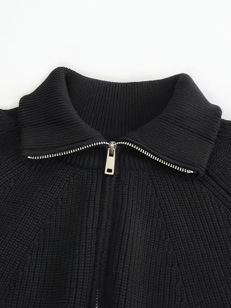 Zip-up jumper with ribbed texture