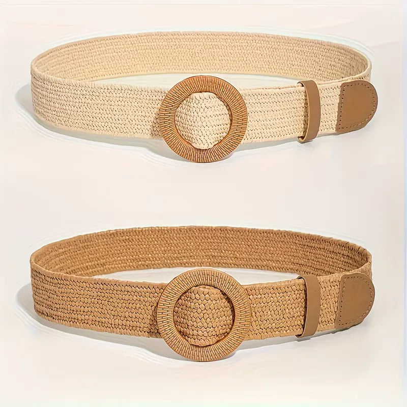 Wide belt with round buckle