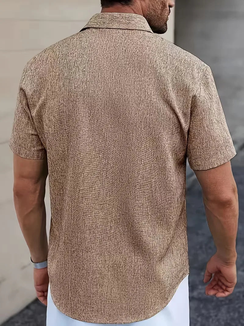 Regular fit short-sleeved shirt with V-neck