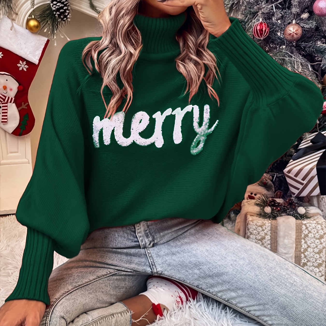 Elin | Cheerful Christmas Jumpers with Batwing Sleeves and Elegant Collar for Women