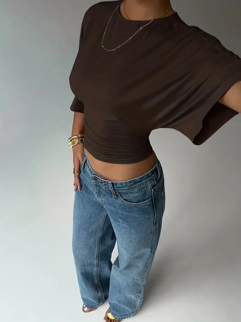 Cropped T-shirt with Ruched Waist
