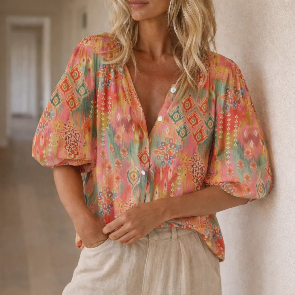 Blouse with Ikat Print