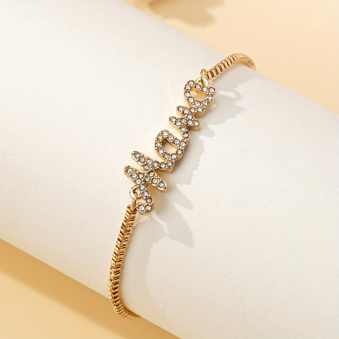 Stylish Mum Letter Charm Bracelet with Faux Diamonds