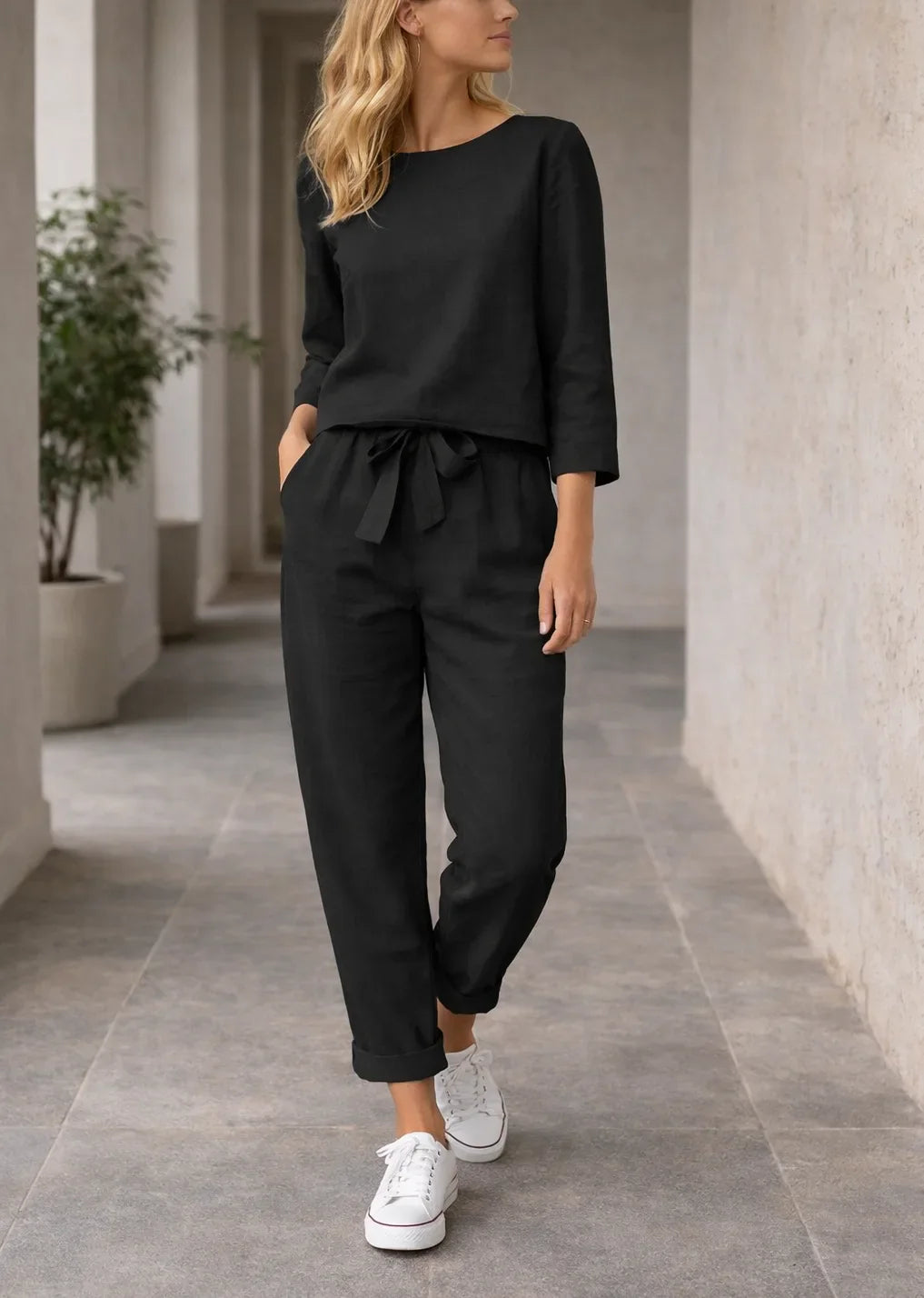 Lightweight Two-Piece Ladies Set with Belt