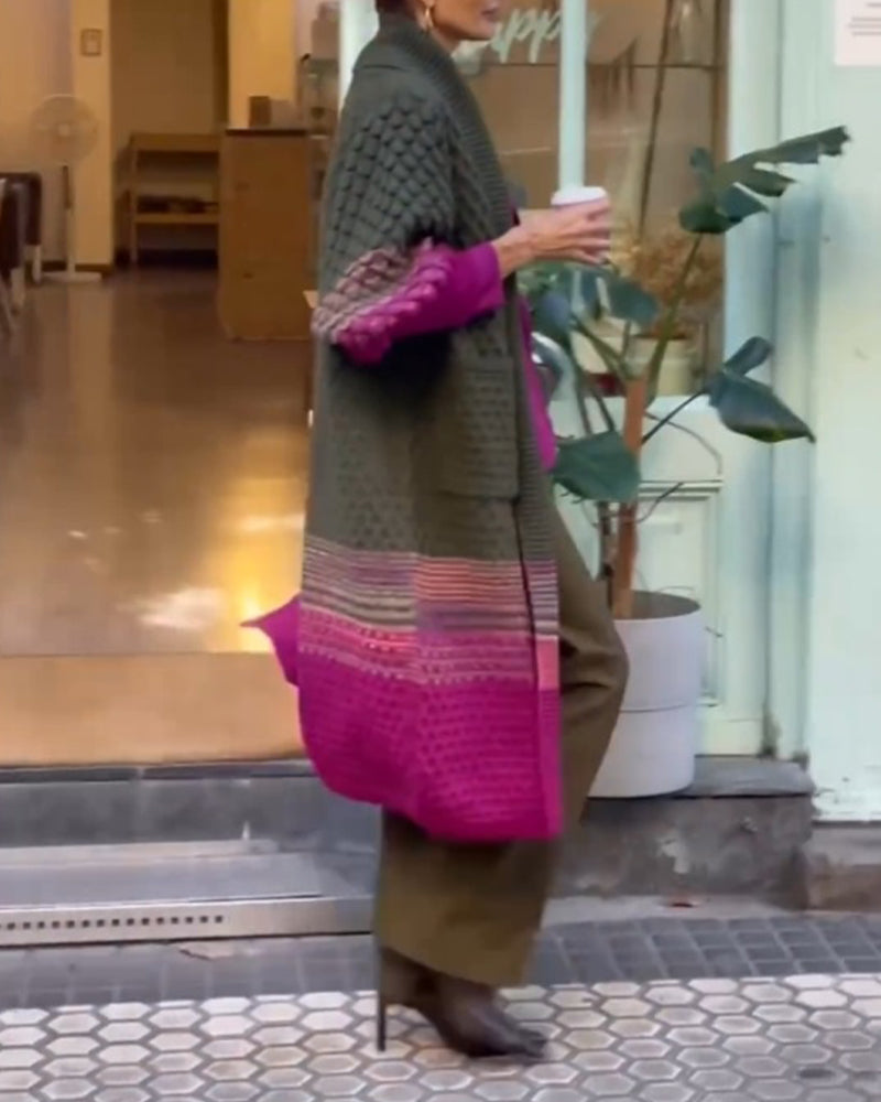 Colour Block Cardigan with Lantern Sleeves