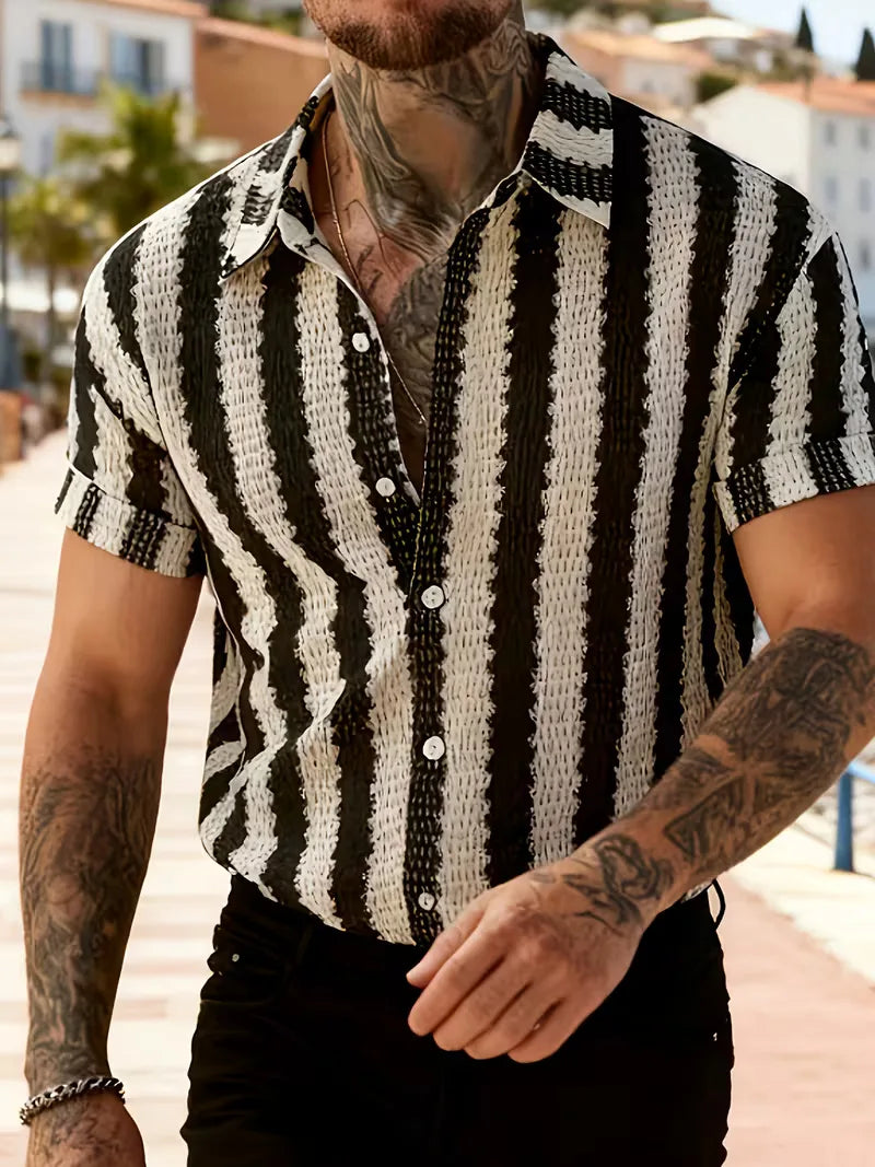 Short Sleeve Shirt with Vertical Stripes