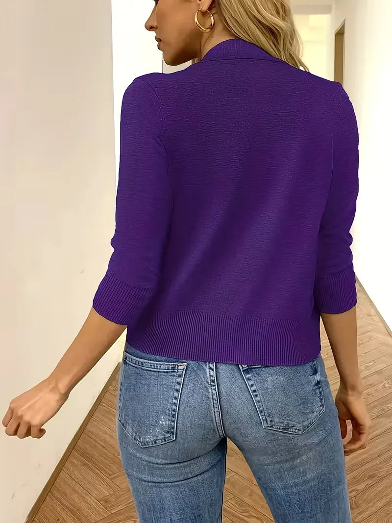 Purple open-front cardigan 3/4 sleeves