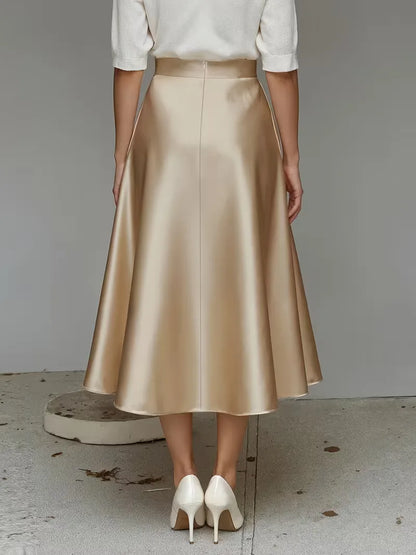 Satin Midi Skirt with High Waist