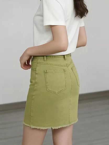 Denim skirt with high waist
