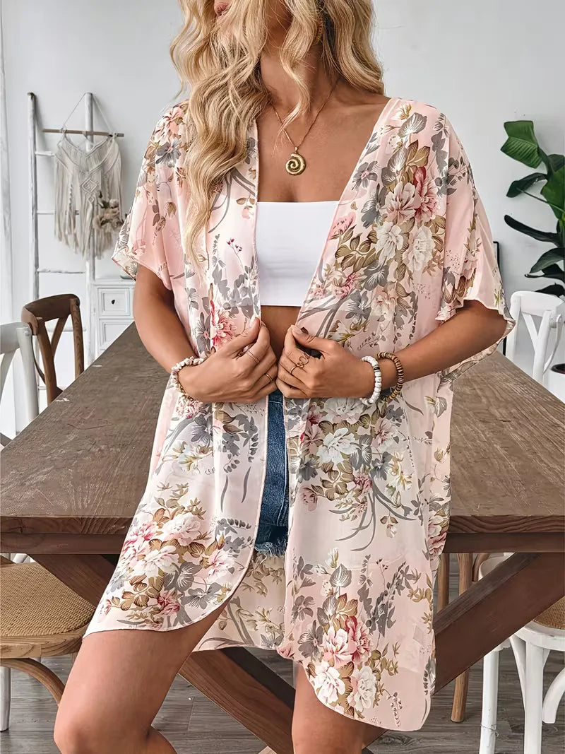 Chiffon cardigan with floral print