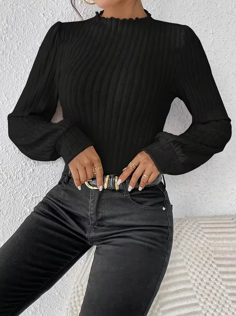 Rib-knit bodysuit with long sleeves