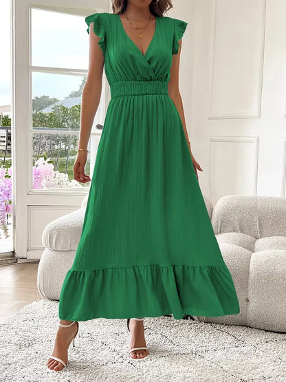 Evening Dress with V-Neck and Tiered Skirt