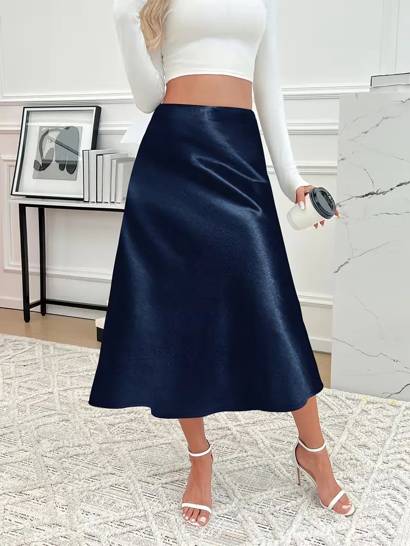 Satin Midi Skirt with High Waist
