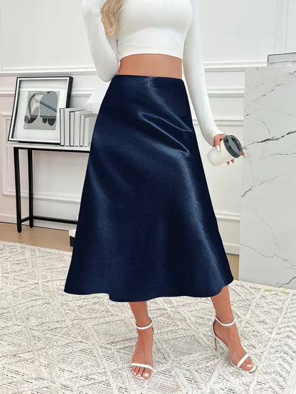 Satin Midi Skirt with High Waist