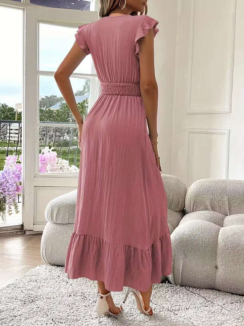 Evening Dress with V-Neck and Tiered Skirt