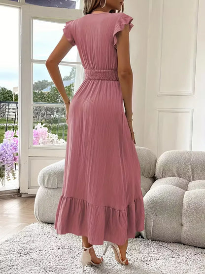 Evening Dress with V-Neck and Tiered Skirt