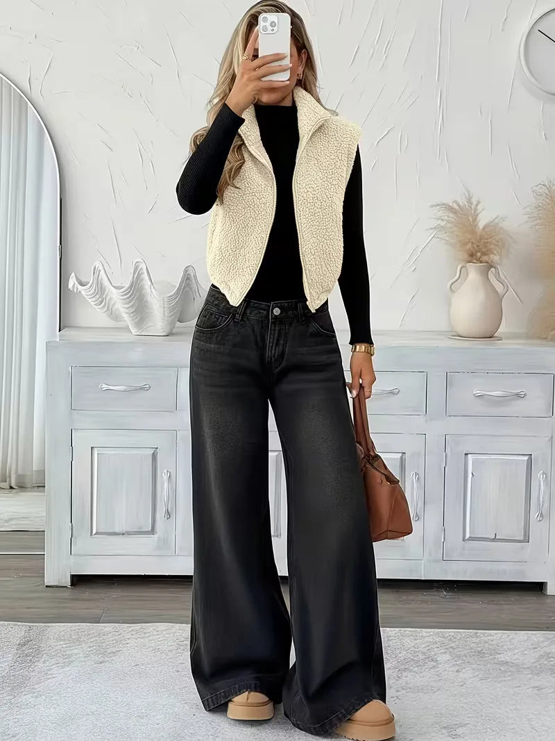 Zipped Gilet with Faux Shearling