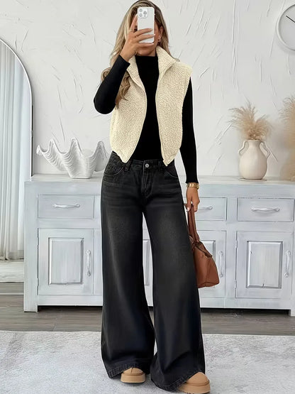 Zipped Gilet with Faux Shearling
