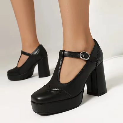 Block heel shoes with ankle strap