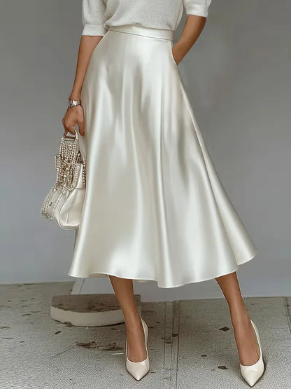 Satin Midi Skirt with High Waist