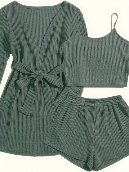 Three-piece set with waffle texture