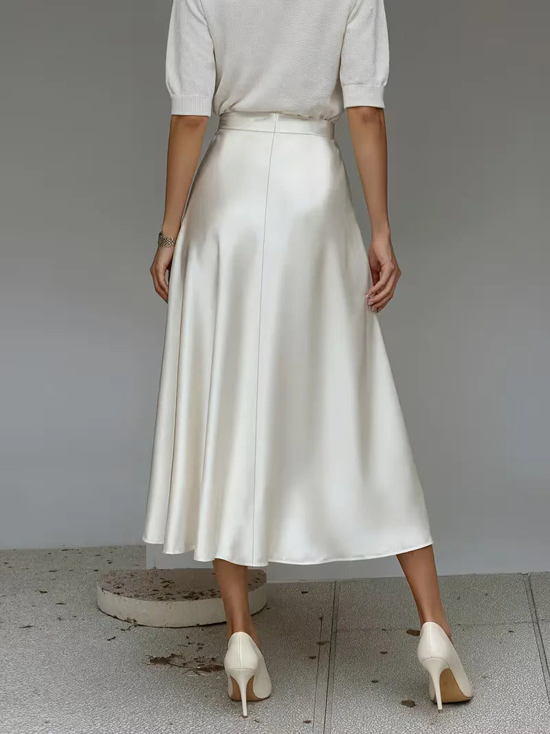 Satin Midi Skirt with High Waist