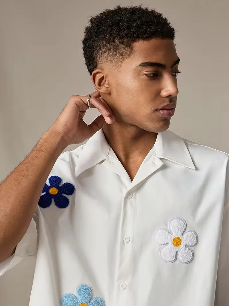 Short Sleeve Shirt with Flowers