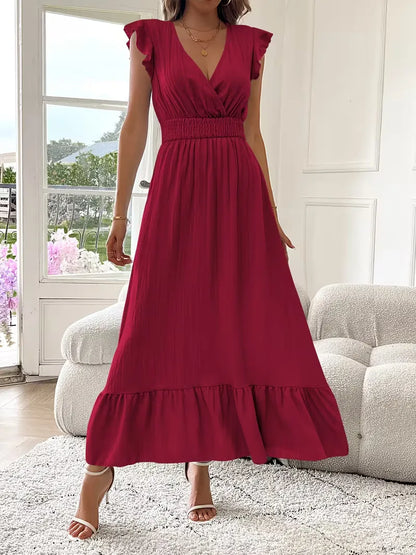Evening Dress with V-Neck and Tiered Skirt