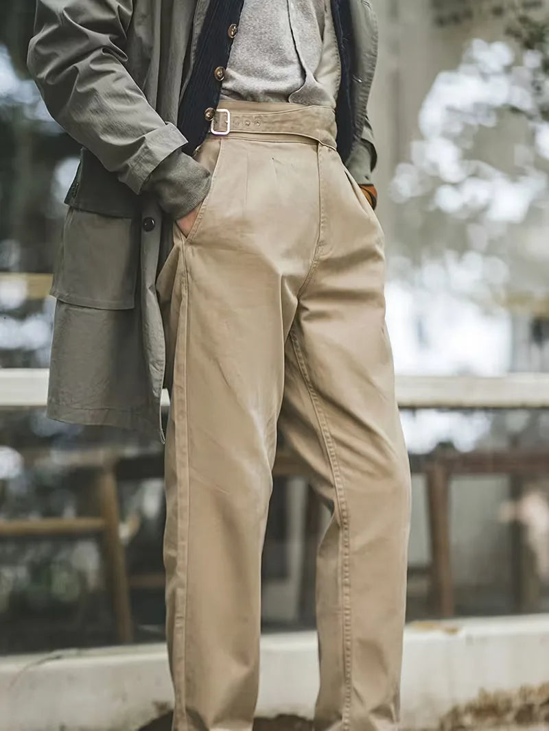 Khaki Trousers with High Waist