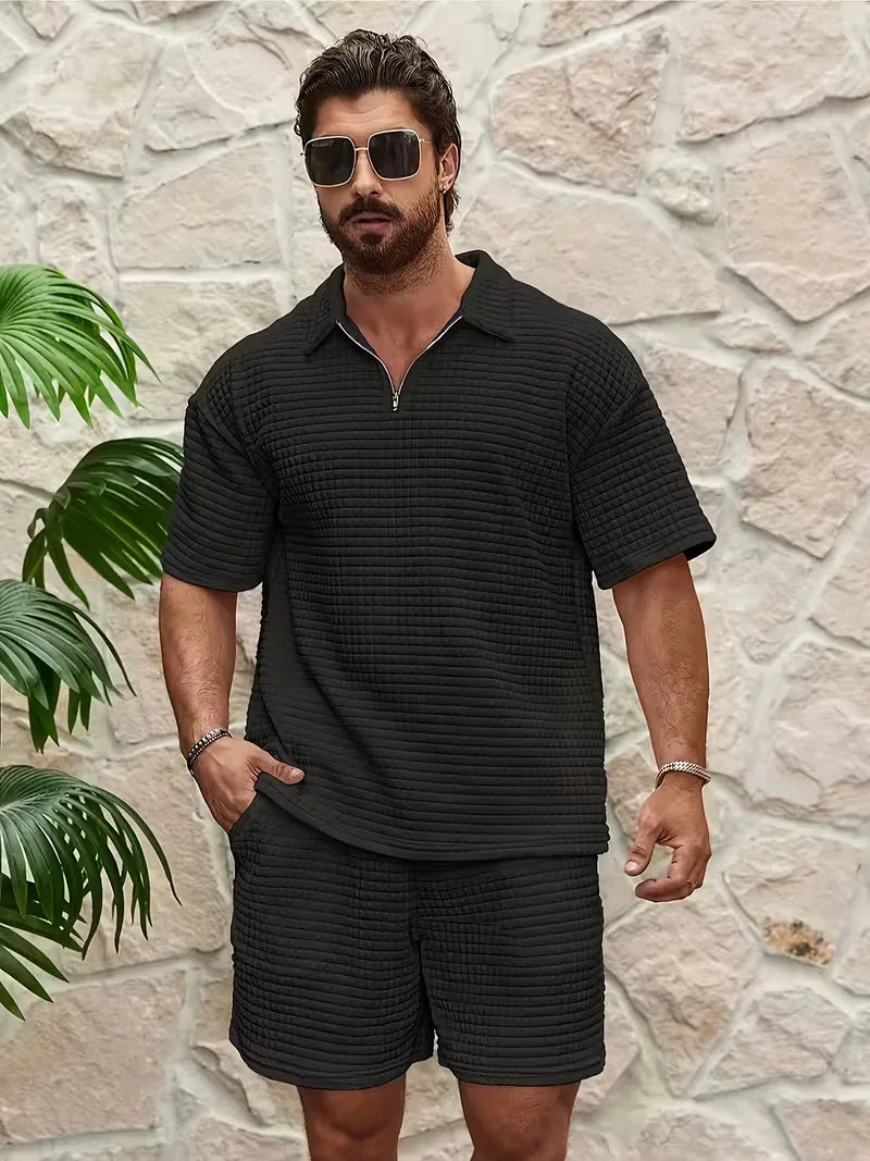 Set with V-neck and texture