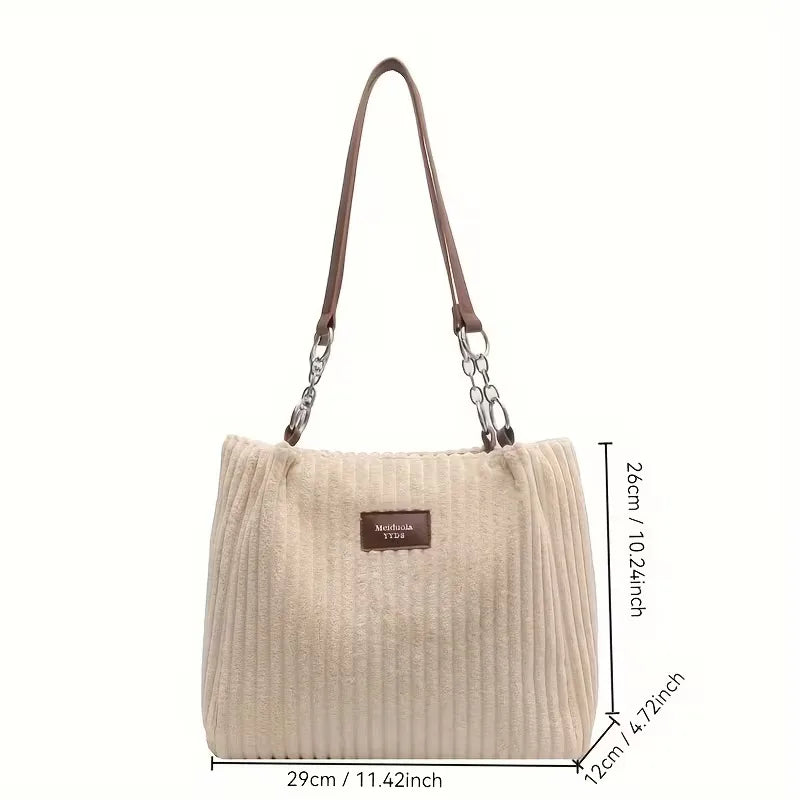 Shoulder Bag with Ribbed Texture