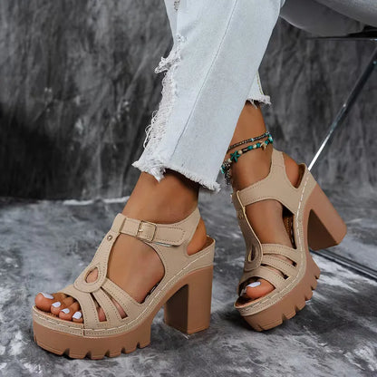 Heeled sandals with T-strap
