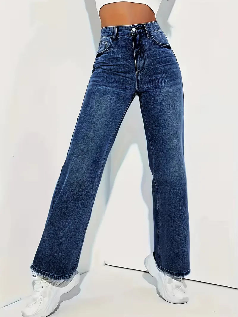 High-waisted straight jeans