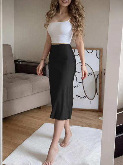 Satin Skirt with High Split