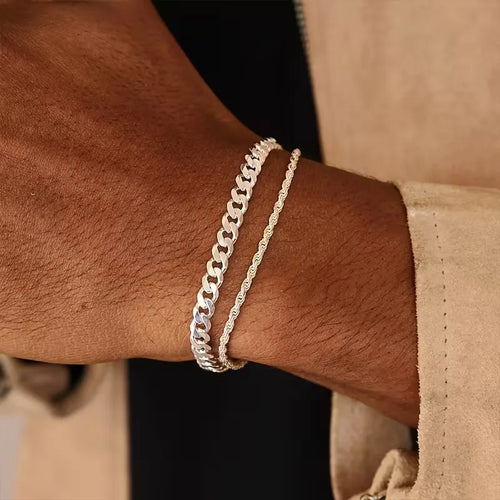 Bracelet set with Cuban link and rope chain